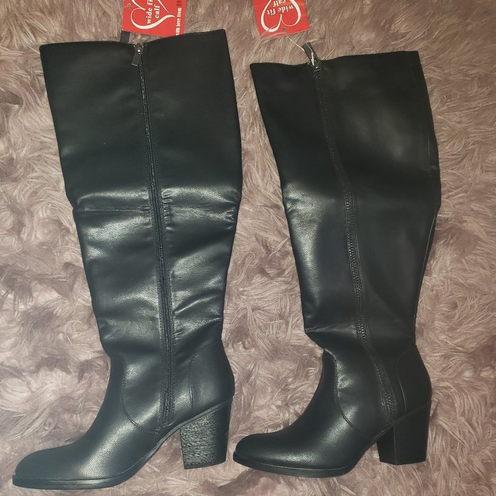 Rouge Pleather Knee High Boots